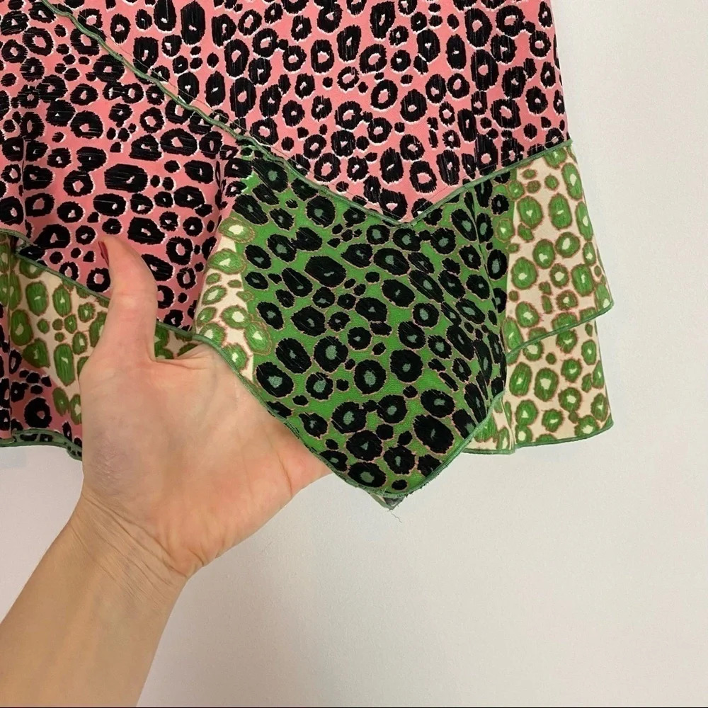 Derek Lam 10 Crosby Ruffle Leopard Print Skirt Pink Green Layered Size 6 Small - Picture 8 of 12